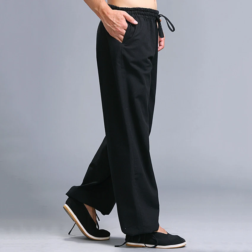 Casual Harem Pants Men Jogger Pants Chinese Traditional Harajuku Kung Fu Tang Suit Tai Chi Uniform Cotton Linen Trousers men hanfu pants