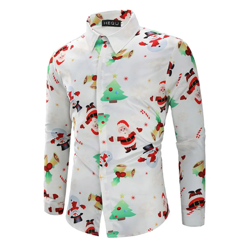 Модная Рождественская Мужская рубашка, Повседневная, с принтом, Camisa Social Masculina, тонкая домашняя рубашка, топы, Chemise Homme, Классическая гавайская рубашка - Цвет: M4718WT