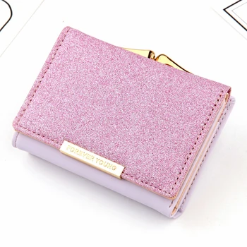 

Newly Women's Wallet Small Pure Color Glitter Short Wallet Women Sequined Bank Credit Card Holder Woman Elegant Wallet Wholesale
