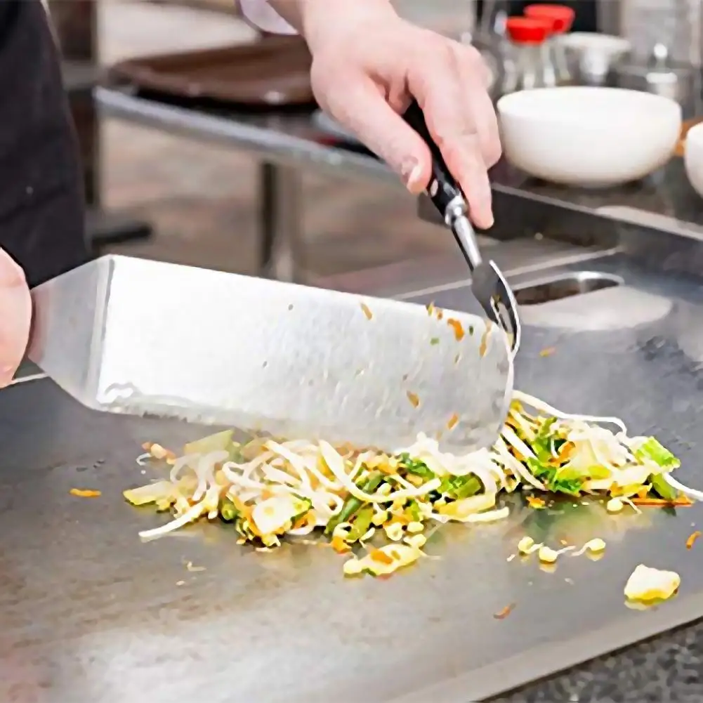 Grill Shovel Extra Thick Wear-resistant Rustless Durable Heat-resistant Stainless Steel Grill Fork Tong Scraper Barbecue Tools