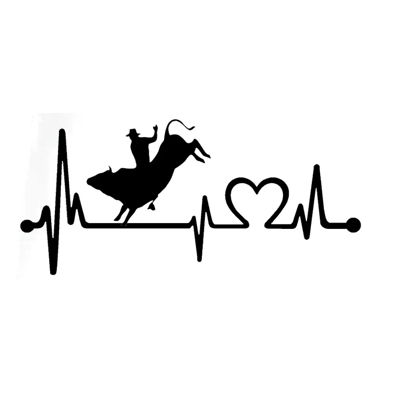 

15.5CM*7.1CM Bull Riding Rodeo Cowboy HeartbeatVinyl Black/Silver Creative Car Sticker C22-1023