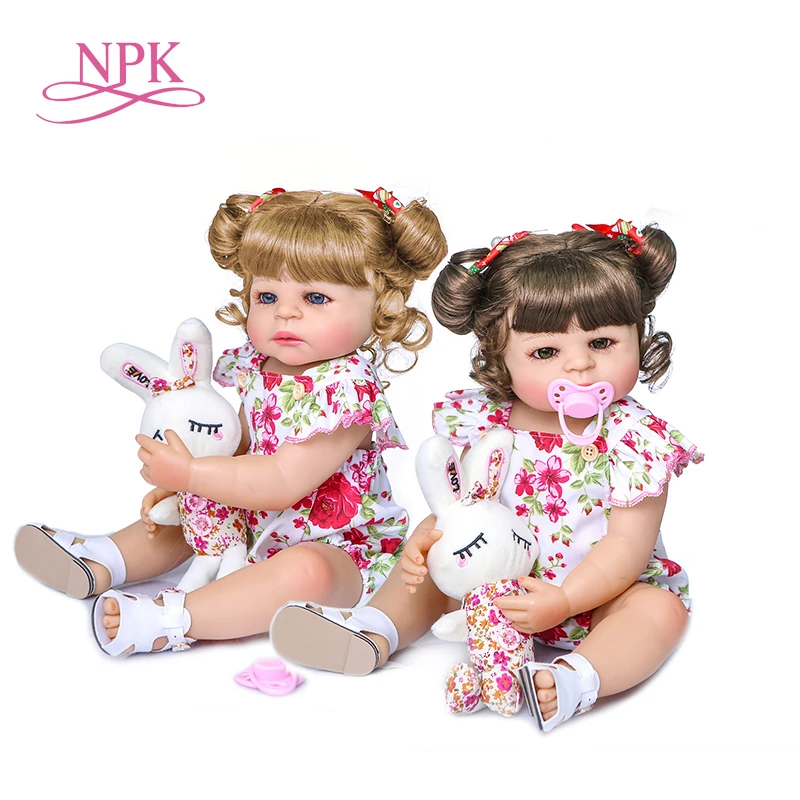 NPK 55cm full body soft silicone doll original authentic designed reborn baby girl toddler two hair colors bath toy | Игрушки и хобби