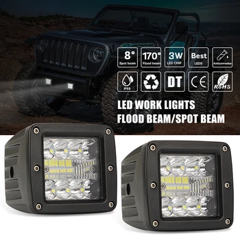 

2pcs 3" Inch 48W LED Work Light Bar Pods Flush Mount Combo Driving Lamp Driving Lamps LED Headlight Fog Light Bulbs