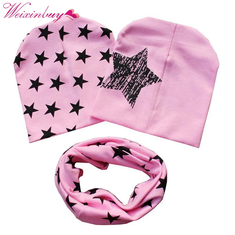 CuteWEIXINBUY Детские хлопковые звезды и головным убором Дети для маленьких мальчиков и девочек 2 предмета шапки+ 1 шт. шарф, шаль комплект Лидер продаж# p