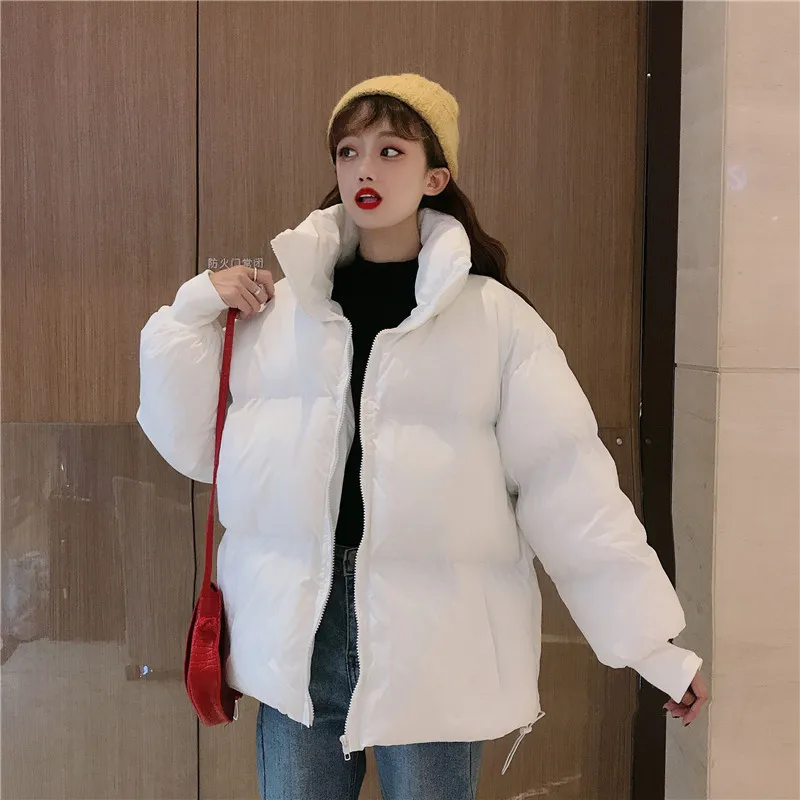 Белый Harajuku уличная одежда, пальто на завязках, глянцевая зимняя куртка большого размера, Женская Толстая стеганая верхняя одежда, блестящая куртка, хлопковые парки - Цвет: Белый