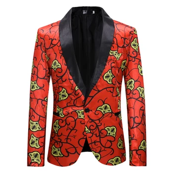 

2019 Autumn Men Blazer Slim Flower Printed Wedding Suit Jackets For Men High Quality Blazer Jackets americana hombr Red