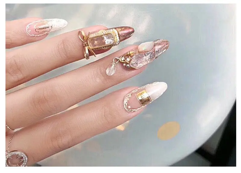 5PCS Nail Alloy Bowknot Nail Ring Charm Crystal Finger Nail Ring For Women Lady Rhinestone Fingernail Protective Fashion Jewelry
