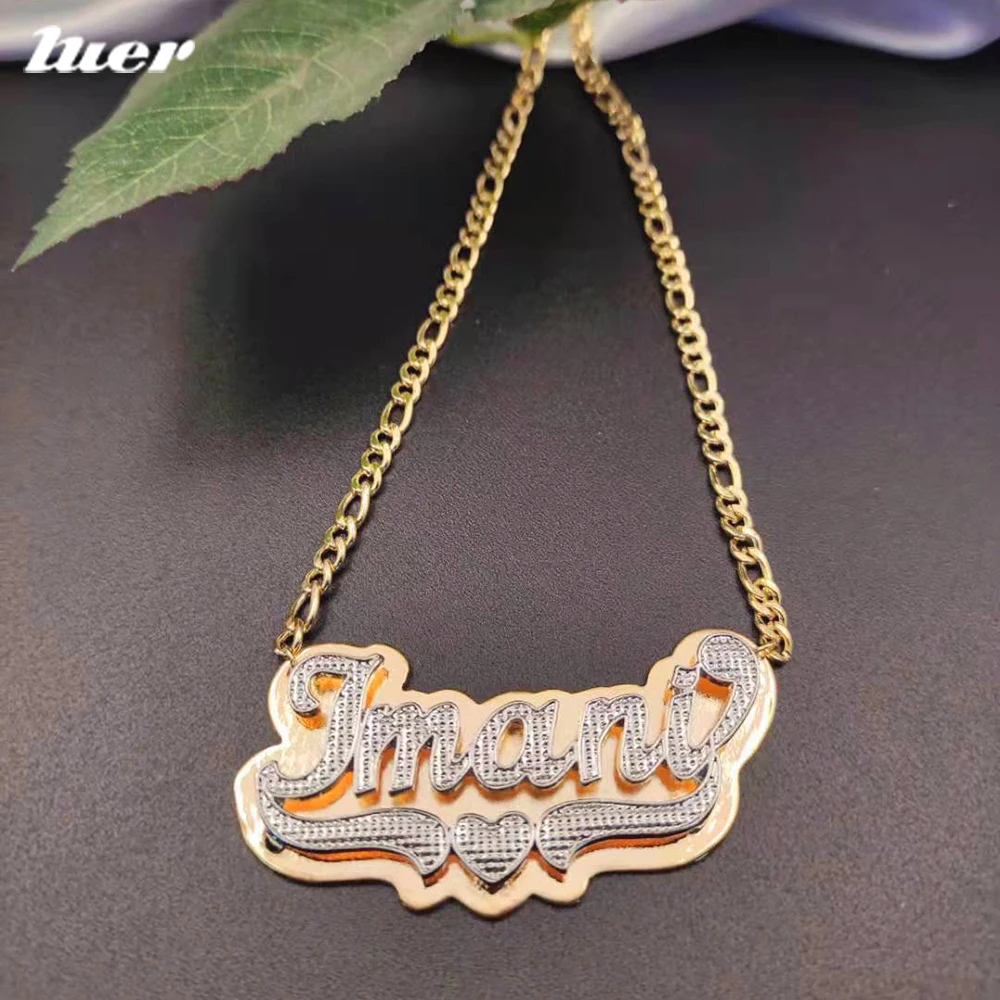 LUER 2021 Custom Necklace/Personalized 3D Double plate name chokers with Heart Shaped Nameplate Necklaces Gift Dropshipping shockproof kickstand design hard eva tablet case cover with handle for ipad pro 11 2022 2021 2020 2018 ipad air 2020 air 2022 purple