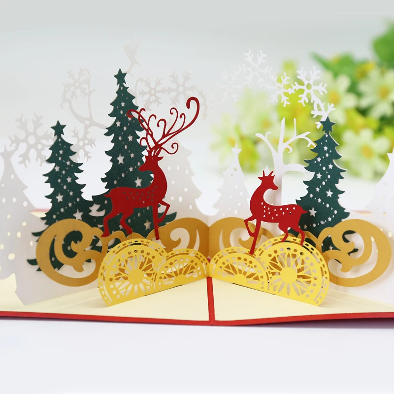 Рождественская поздравительная открытка Лесной Олень 3D Рождественская трехмерная открытка пустотелая бумажная резьба открытки n