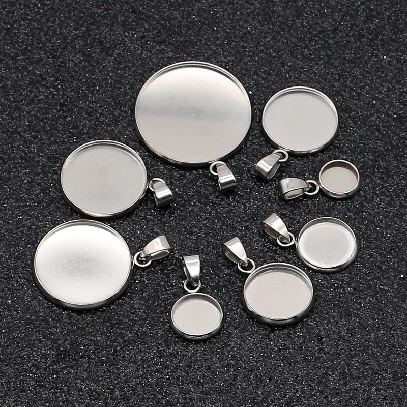 10pcs/lot stainless steel blank Cabochon Base Setting Charms Pendant fit 6 8 10 12 14 16 18 20 25 30mm  jewelry making supplies
