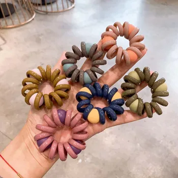 

Fashion Telephone Line Beaded Hair Ties for Women 2020 New Solid Color Rubber Bands Girl Hair Scrunchie