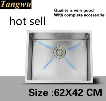 Buy Free Shipping Fashion Kitchen Manual Sink Single Trough Trumpet Thick 304 Food Grade Stainless Steel Hot Sell 62x42 CM