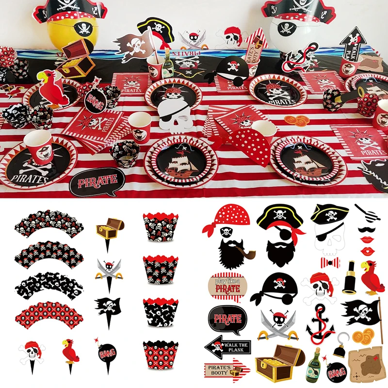 Mantel de temática pirata para niños, servilletas, cartel de papel, adornos para fiesta de cumpleaños, hogar, regalos, suministros de fiesta, novedad