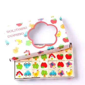

28pcs Baby Wooden Domino Block Toys Cartoon Garden Animal Vehicle Fruit Domino Blocks Toys Building Blocks Educational Matching