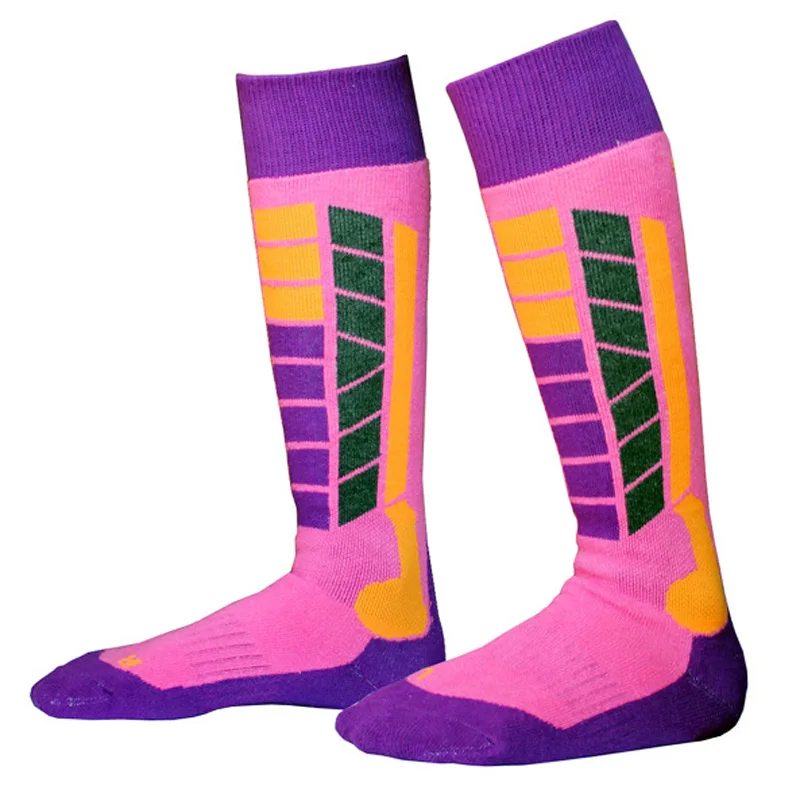 Утепленные хлопковые зимние снег, катание на коньках длинное льняное Лыжные носки чулки Защита ног теплые спортивные носки унисекс детские брюки для девочек и мальчиков, детская одежда - Цвет: Pink A(EU27-30)