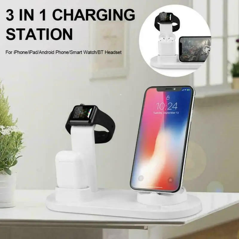 3 в 1 Qi беспроводной зарядный коврик быстрое зарядное устройство для iPhone/Apple Watch/Airpods