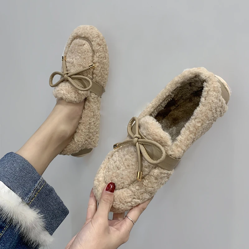 

Shoes Woman Flats Casual Female Sneakers Shallow Mouth Women's Moccasins Round Toe Slip-on Loafers Fur Dress Winter New Slip On