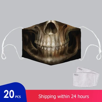 

2PCS Dust Protection Adjustable Mouch Pattern Skull Facial Decorations Breathable Face Shield For Children Adult PM2.5 Filter