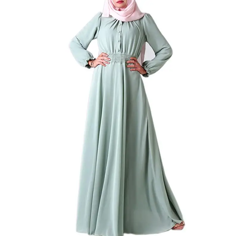 Vestidos Арабская абайя турецкое мусульманское платье Кафтан Дубай пакистанский хиджаб исламские платья халат Musulmane Longue Caftan Marocain - Цвет: Light green dress