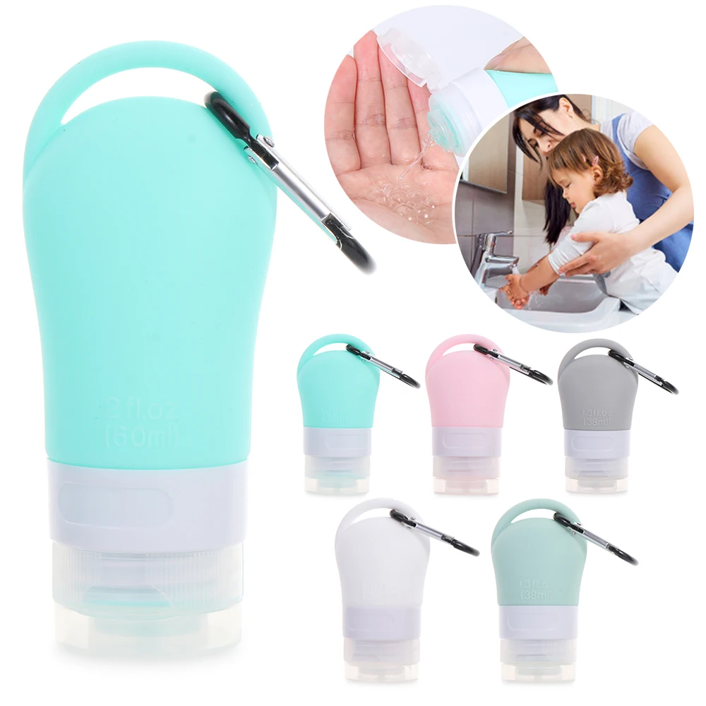 Squeezable Silicone Travel Bottle with Keychain Hook, 38ml or 60ml