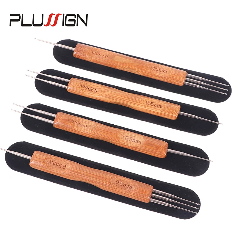 Plussign Dreadlock Crochet Hook Tool Braid Hair Dreadlocks Needle Weaving Crochet Hook Bamboo Handle 0.5Mm 0.75Mm Hair Tools crochet hooks hair extensions tool