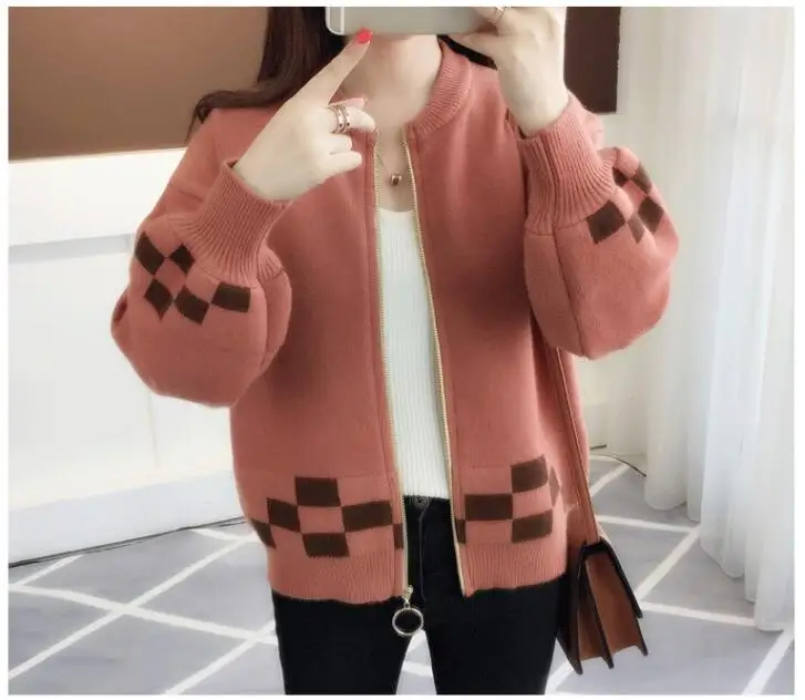 Brick red YAGENZ вязаный женский кардиган Модный зимний стиль длинный рукав теплый вязаный свитер на молнии женский свитер элегантный дизайн 437 - Цвет: Brick red