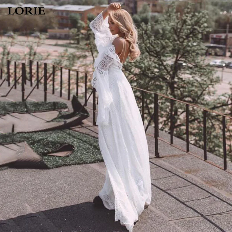 

Богемные Свадебные платья LORIE, кружевное женское платье с расклешенным рукавом, белое свадебное платье, Vestido De Noiva