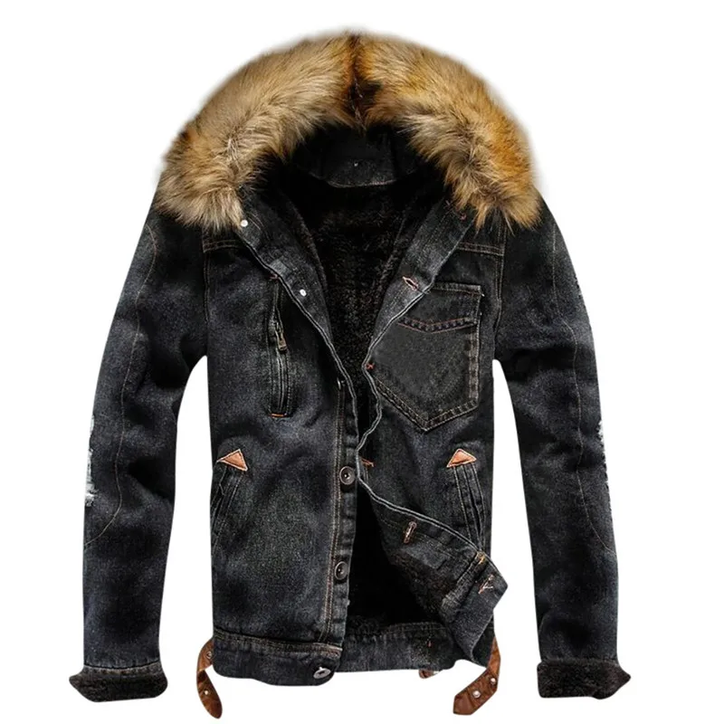 Мужские зимние пальто с капюшоном софтшелл ветрозащитное мягкое пальто осень зима карман Кнопка промывка Флик джинсовая куртка с капюшоном верхнее пальто - Цвет: Black