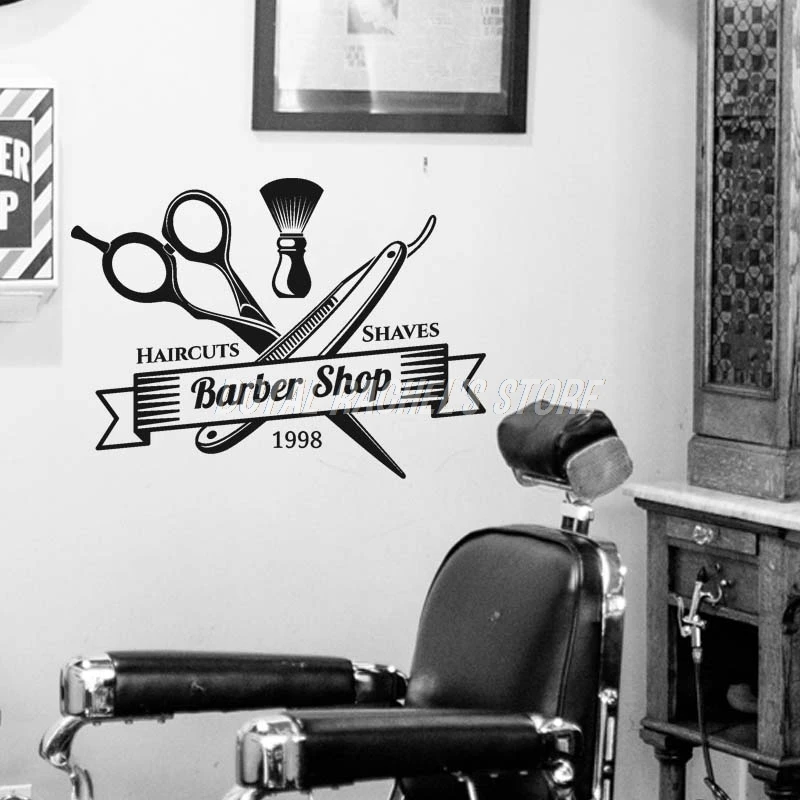 Hair Stylish Decal Barber Shop Scissors Decor Hair Nail Salon Signboard Vinyl Wall Art Sticker