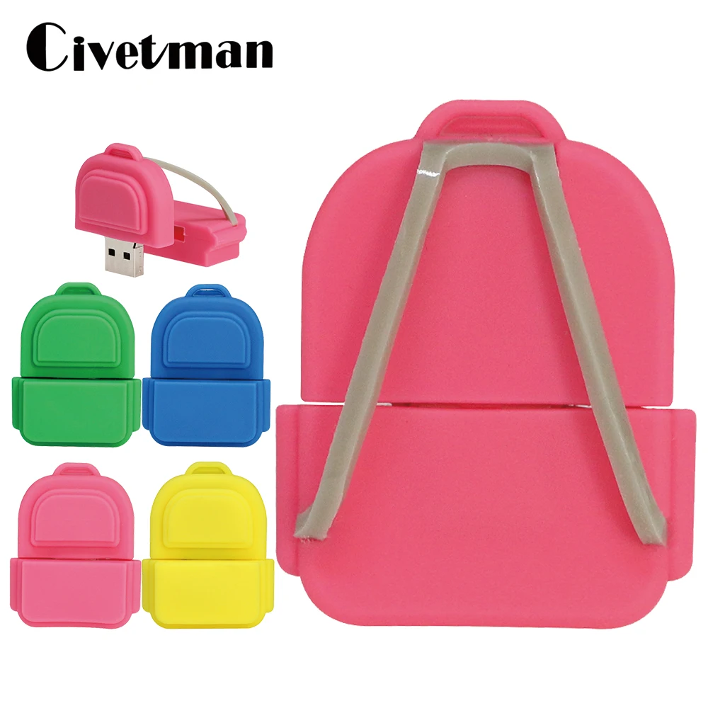 

4 Colour Beautiful School Bag USB Flash Drive 4GB 8GB 16GB 32GB 64GB Pendrives Backpack USB2.0 Flash Memory Stick Student Gift