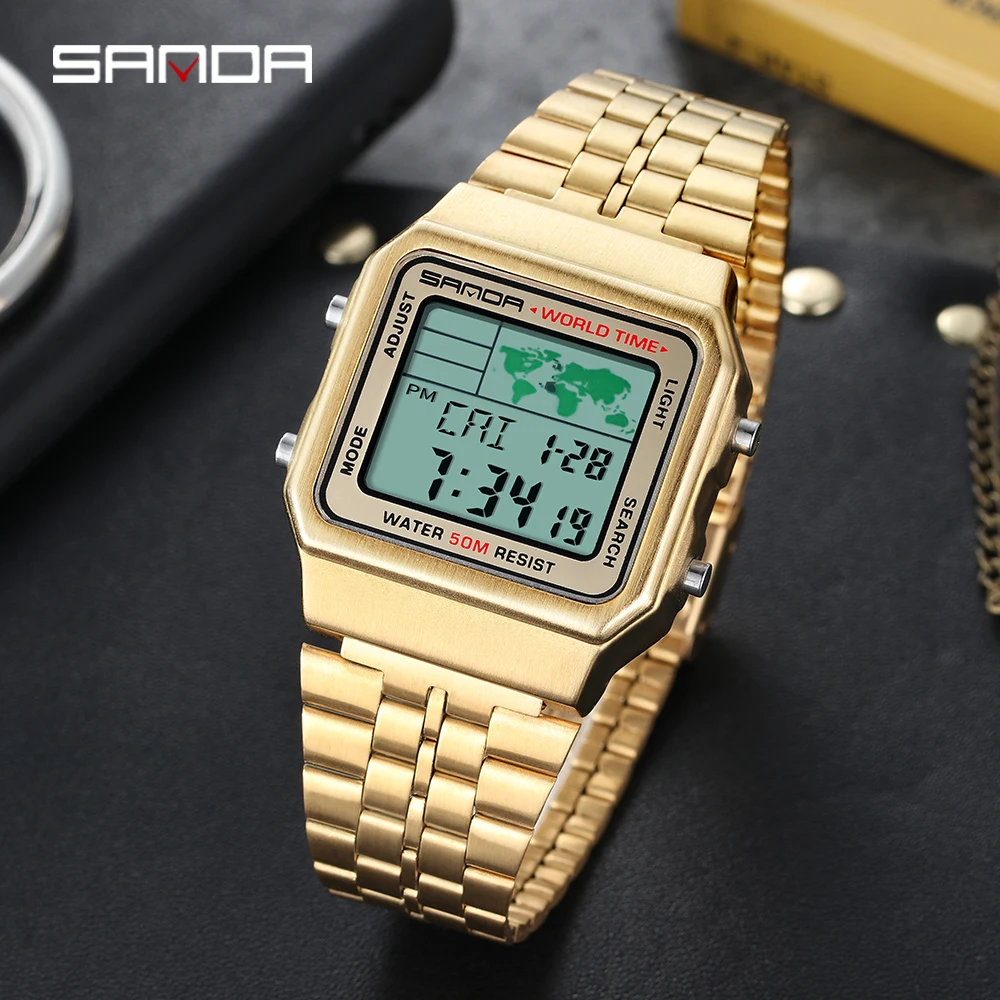SANDA новый мужской светодиодный цифровые часы мужские модные электронные