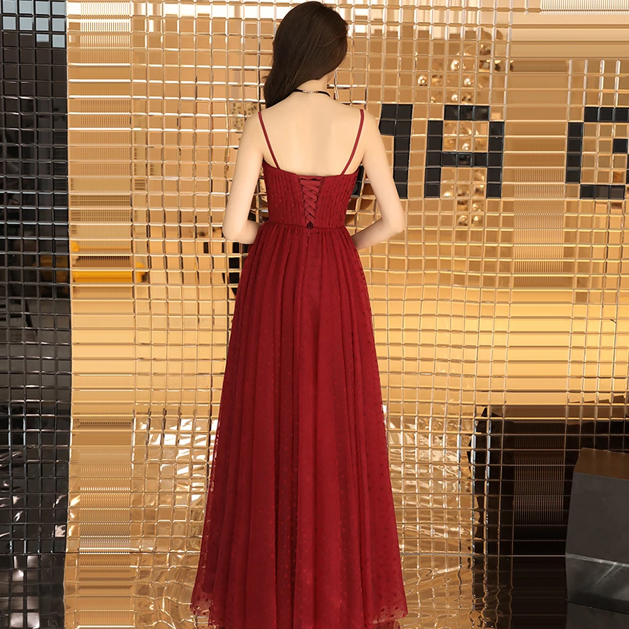 Вечернее платье, сексуальное, v-образный вырез, узор в горошек, Robe De Soiree, E040, спагетти ремень, модные вечерние платья, длина до пола, официальное платье