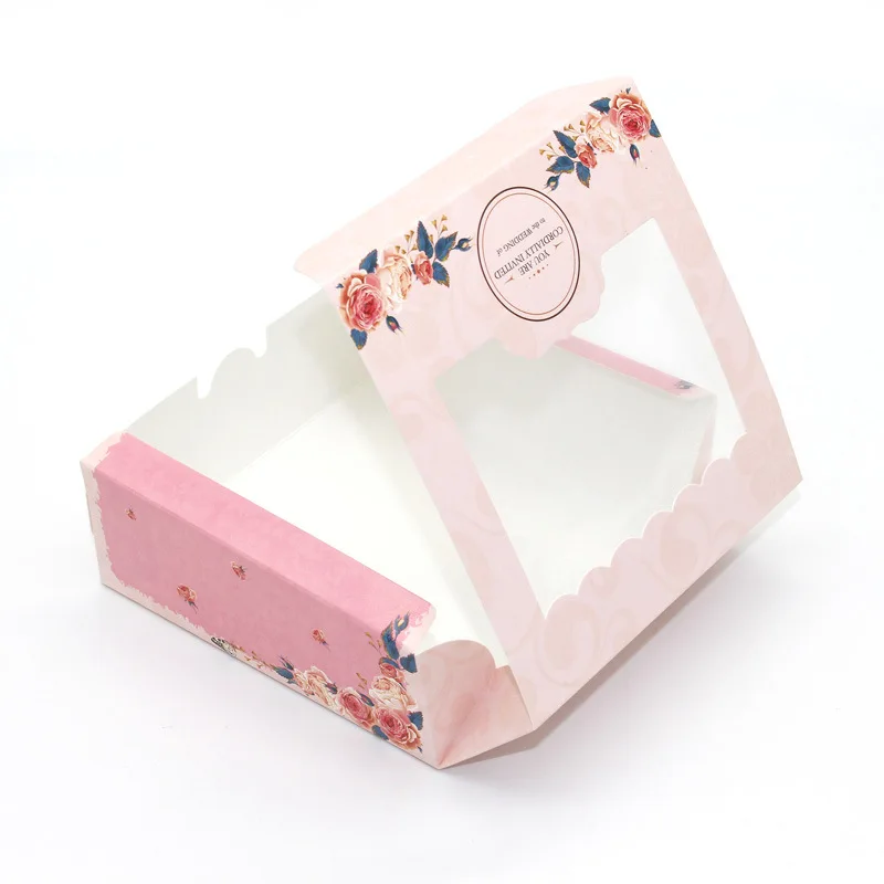 10 шт бумажная Подарочная коробка с окном Свадебная вечеринка Розовый венок из крафт-бумаги коробка для торта упаковка для еды коробки Рождественская коробка для конфет