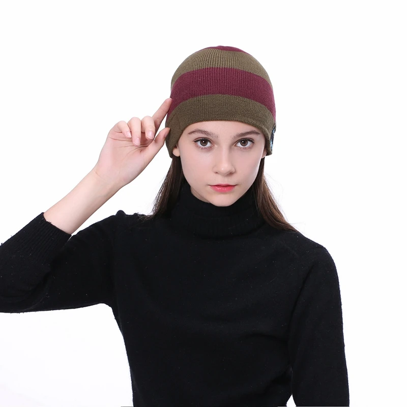 Wireless Bluetooth V4 2 Beanie Striped Knitted Winter Hat Headset Speaker Mic Hand Free Music Mp3 Speaker ic Smart Cap