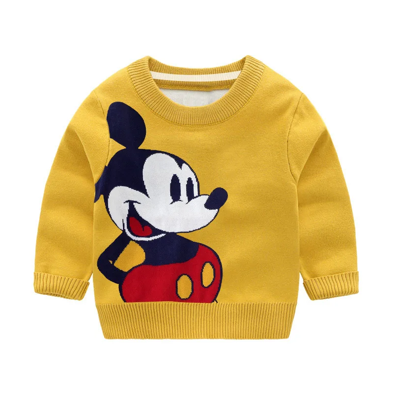 Свитер для маленьких мальчиков осенне-зимние детские вязаные свитера с вышивкой Микки Мауса Для девочек милые топы
