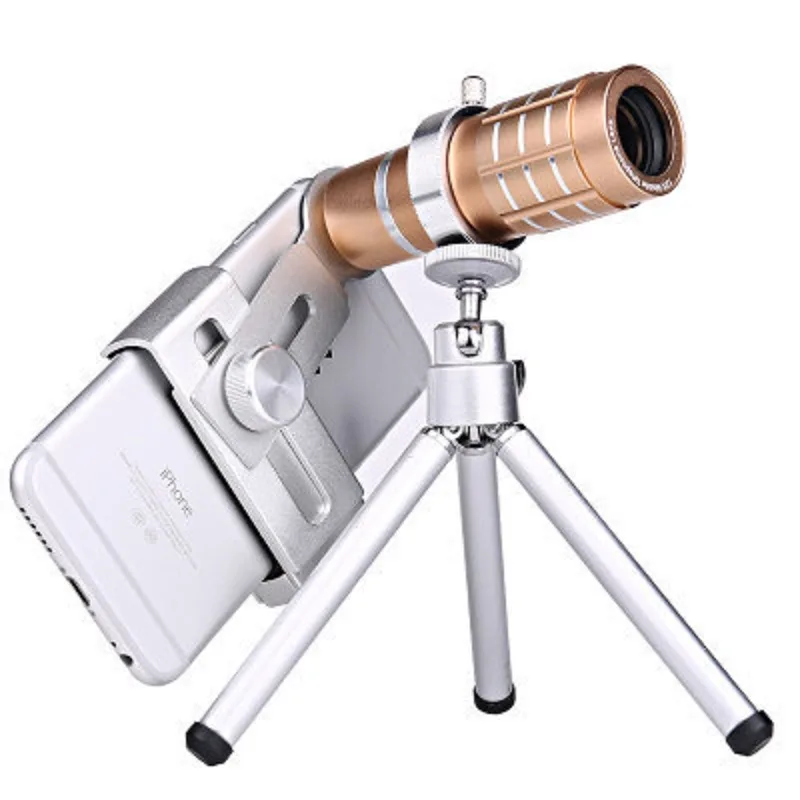 Silver Monocular Binoculars 12x Zoom Monocular Telescope Outdoor Sports Mobile Support Telescope with Vision Watching Travelling