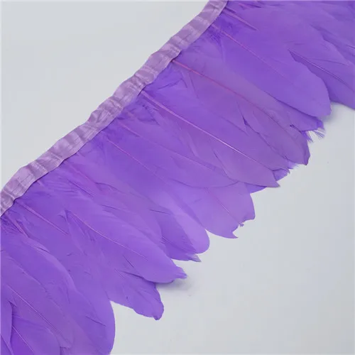 light Purple 10 ярдов Высокое качество натуральный гусиный пух отделка бахрома 13-18 см окрашенное гусиное перо лента платье/юбка DIY аксессуары - Цвет: light Purple