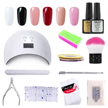 

Elite99 8pcs Gel Nail Polish with 24w Lamp Manicure Tools Set Top Base Coat Kit Remove Dead Skin Tool Brush Nail Art Decorations
