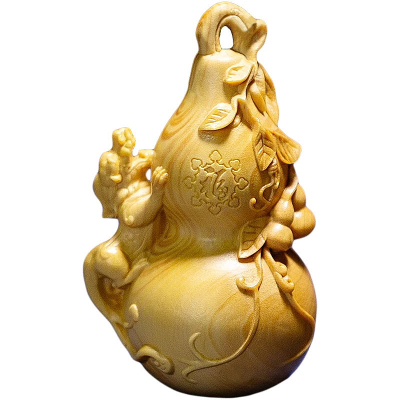 Резьба из самшита резьба по дереву Золотая Тыква Фу Лу двойная удача украшение