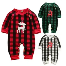 Рождественский комбинезон с длинными рукавами для маленьких мальчиков 0-18 месяцев, клетчатый комбинезон, зимняя одежда