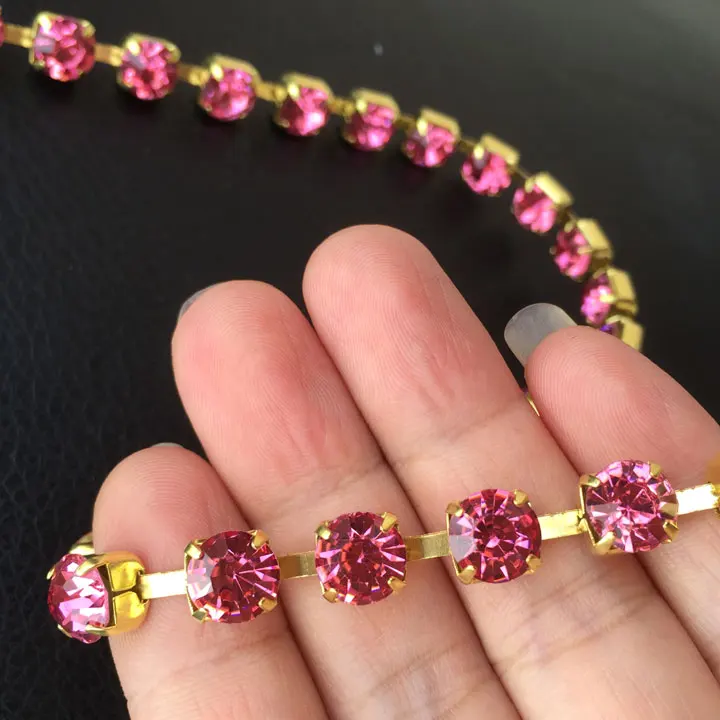 rose Стразы на цепочке, 1 ярд, ss38, кристаллы, цветные стразы, золото, матель, квадратная чашка, используется для ювелирных изделий, одежды, сумок - Цвет: rose