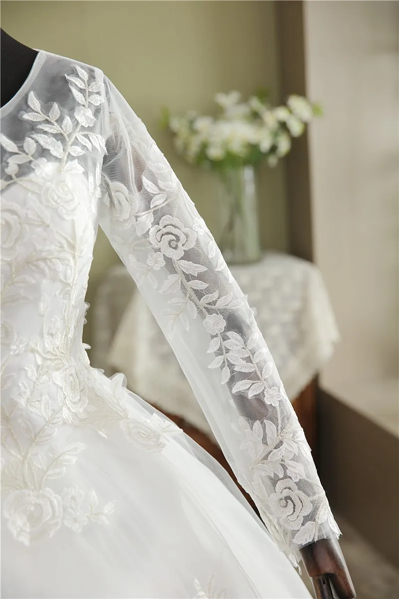 gown for wedding VLNUO NISA Real Video New Korean Plus Size Wedding dress Full Sleeve Long Lace Appliques Noiva Gown O-Neck Cheap wholesale China short wedding dresses