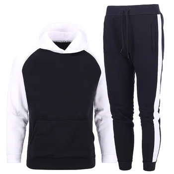 

Patchwork Men's Sportswear Sets Solid color blank Hooded Thick Male Casual Tracksuit Men 2 Piece Sweatshirt + Sweatpants Set