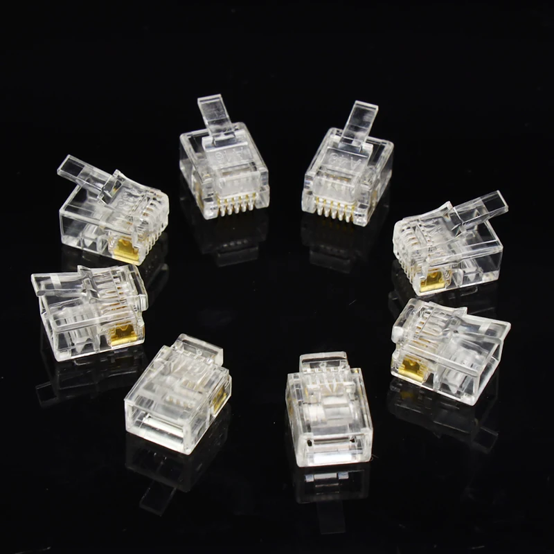 50 шт./лот RJ11 RJ12 разъем 6P6C 6 Пальцы правой Пряжка штекер кабеля DIY кристалл голову Ethernet телефон модульный разъем Jack