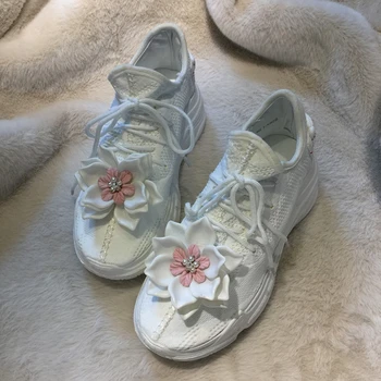 

Breathable Mesh White Sneakers Women Platform Thick Sole Chunky Sneaker Casual Floral Dad Shoes Woman Trainers Female Shoes 2020