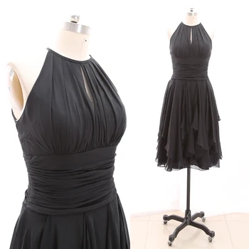 

MACloth Black Short Halter Knee-Length Short Chiffon Prom Dresses Dress L 268909 Clearance