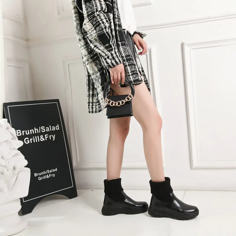 Autumn winter woman boots platform Leisure Knight boots Solid color wild high-top Mid-tube wool women's boots botas mujer fa69
