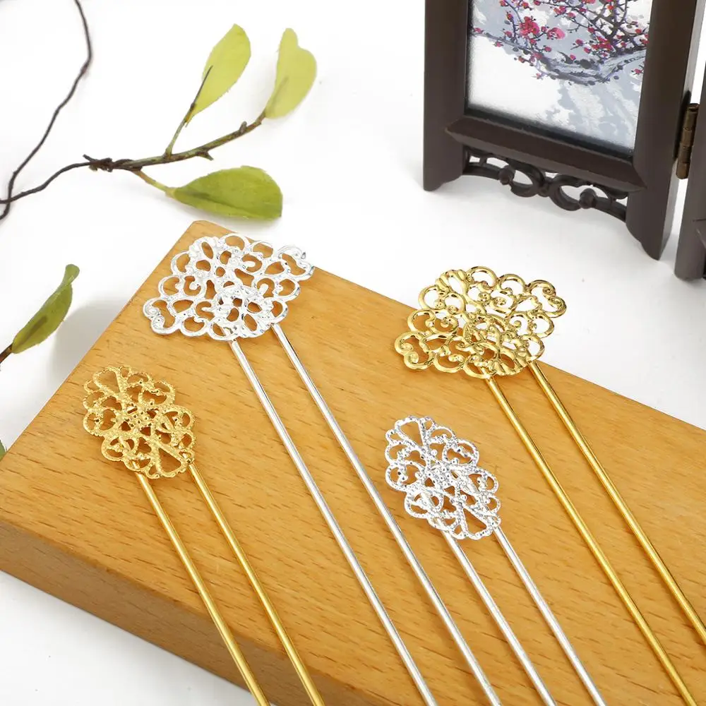 

1Pc Gold/Silver Color Iron Retro Hair Stick DIY Hand Made Double Straight Welded Flower Jewelry Garment Headwear