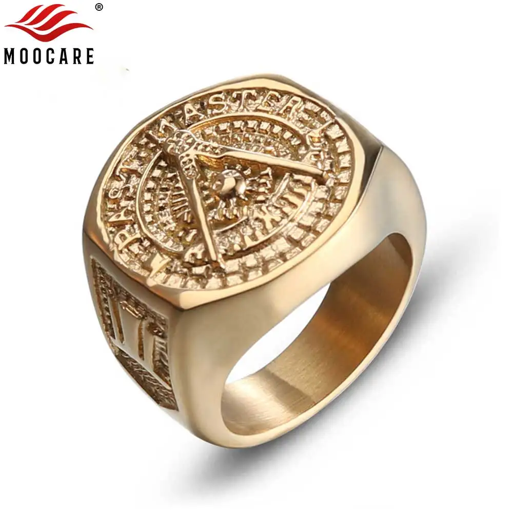 

Moocare pleated gold ring men punk vintage compasses rings male titanium wedding band jewelry accessories