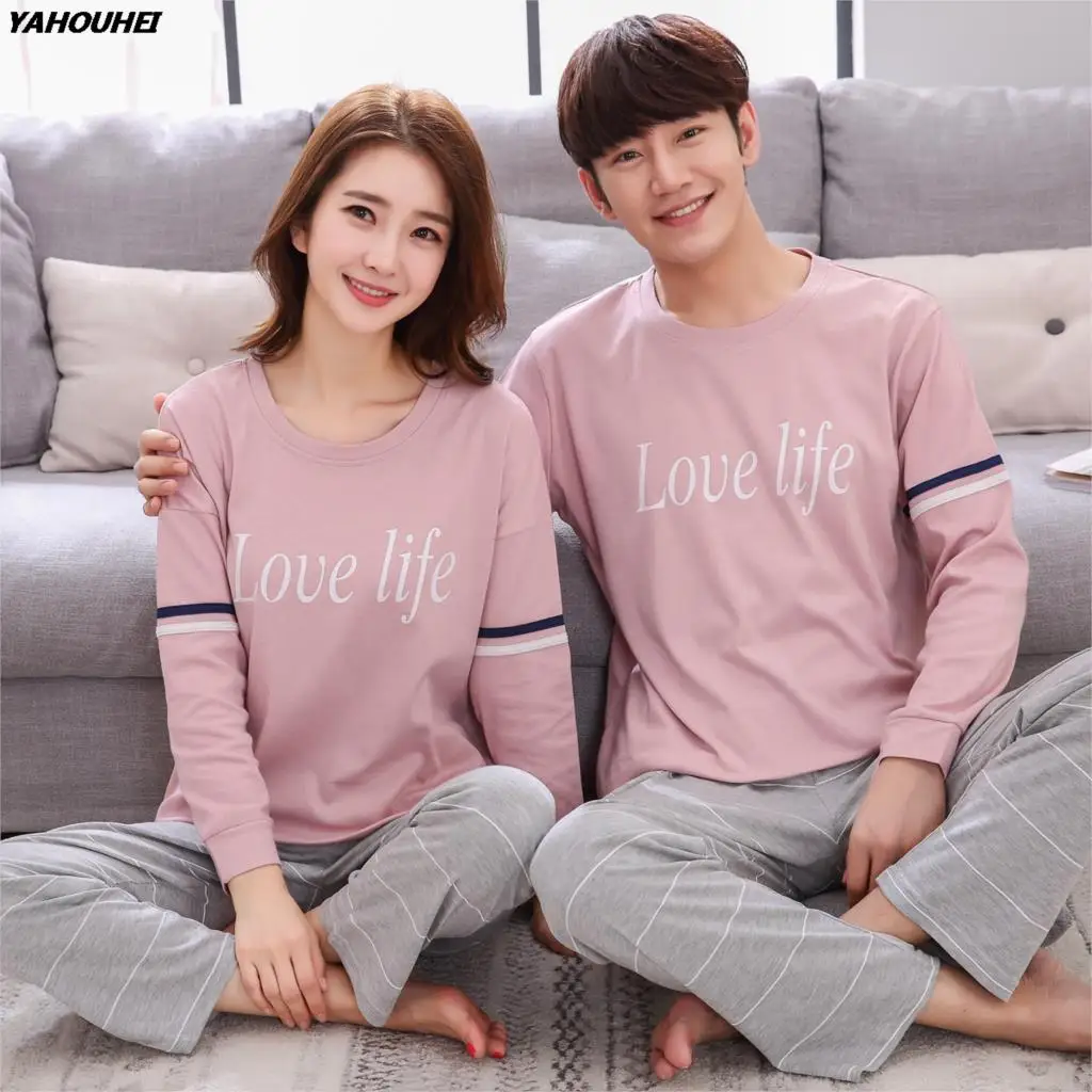 

High Quality Couples 100% Cotton Pajama Sets For Women 2020 Autumn Spring Long Sleeve Pyjama Pijama Men Lounge Homewear Clothing